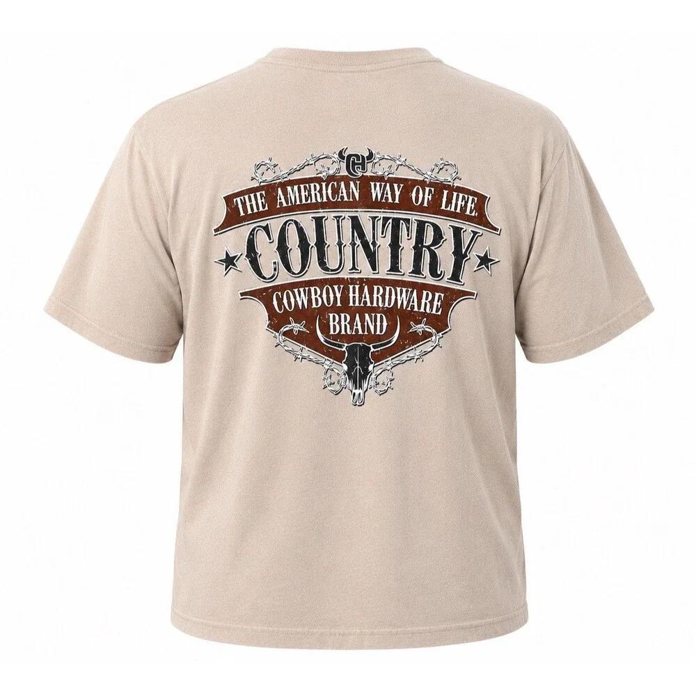 Cowboy Hardware Country T Shirt Men’s XL Beige Western Graphic Short Sleeve USA